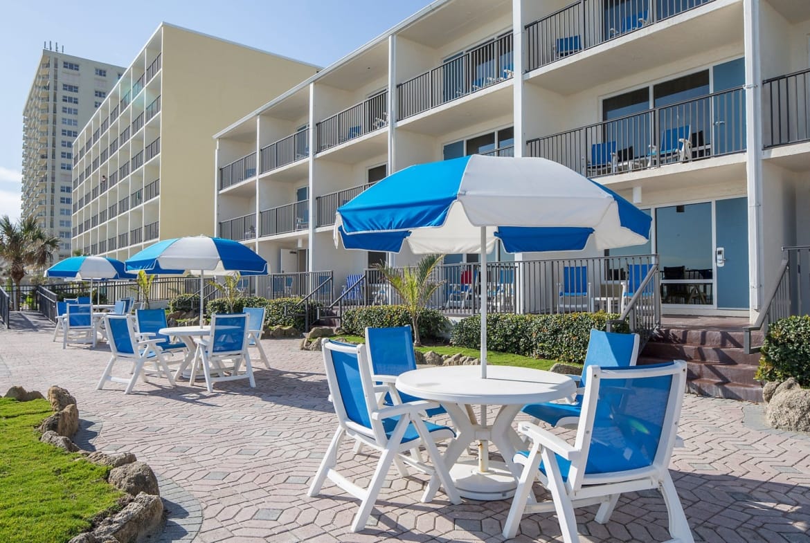 pool deck at dolphin beach